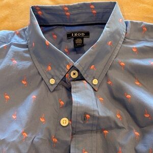 Izod Blue Flamingo Pattern Men's Casual Shirt